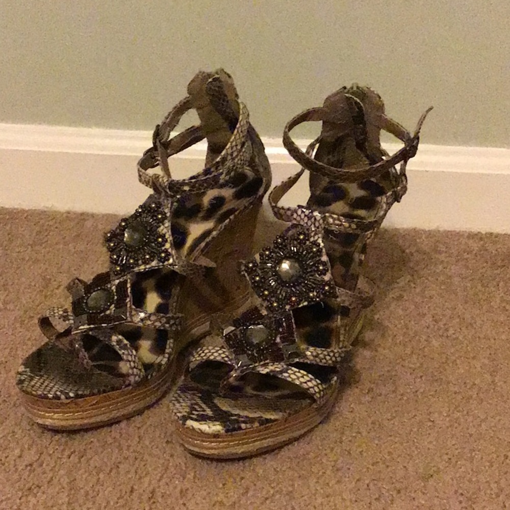 Snakeskin wedges